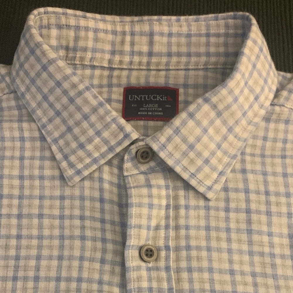 UNTUCKit Men’s Light Blue Plaid Button-Down Shirt